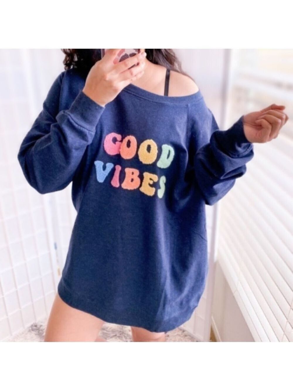 𝅺Wildfox Good Vibes pastel textured statement sweatshirt size M